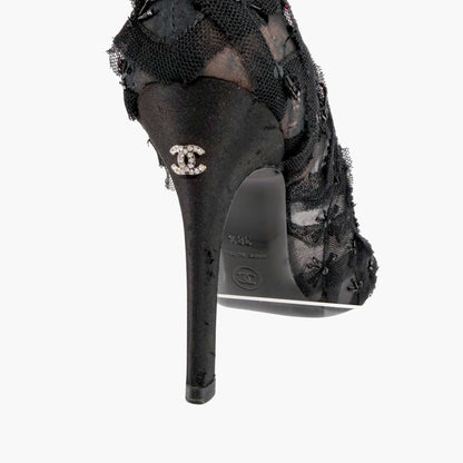 Chanel CC Bead Embellished Mesh Stiletto Pumps Black Size 38.5