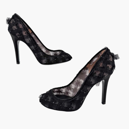 Chanel CC Bead Embellished Mesh Stiletto Pumps Black Size 38.5