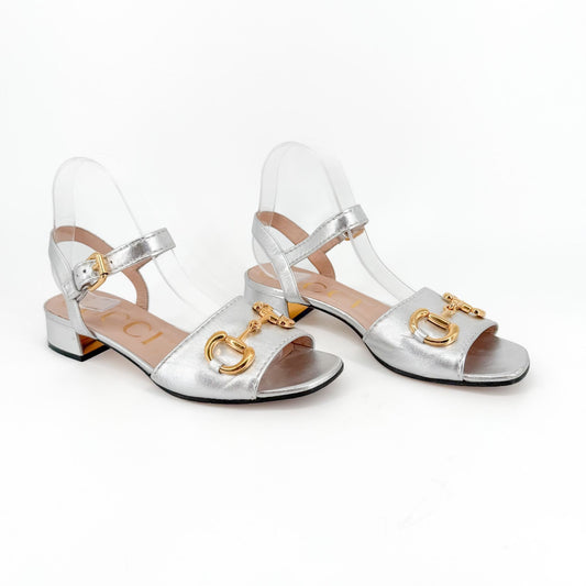 Gucci Baby Horsebit Sandals in Silver Leather Size 38.5