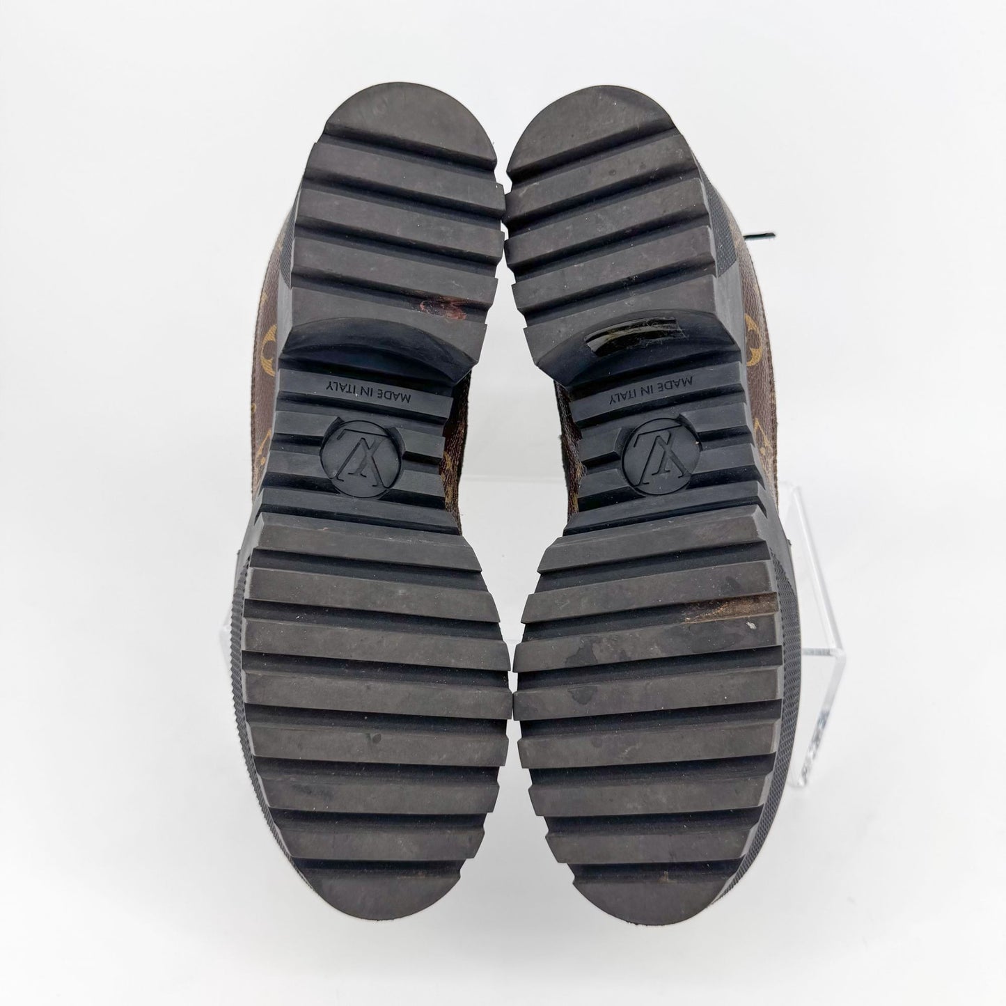 Louis Vuitton Laureate Platform Desert Combat Boot in Black Suede & LV Monogram Canvas Size 40