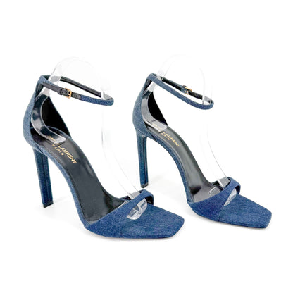 Saint Laurent Bea 105 Denim Sandals in Blue Size 39