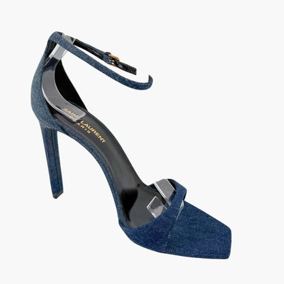 Saint Laurent Bea 105 Denim Sandals in Blue Size 39
