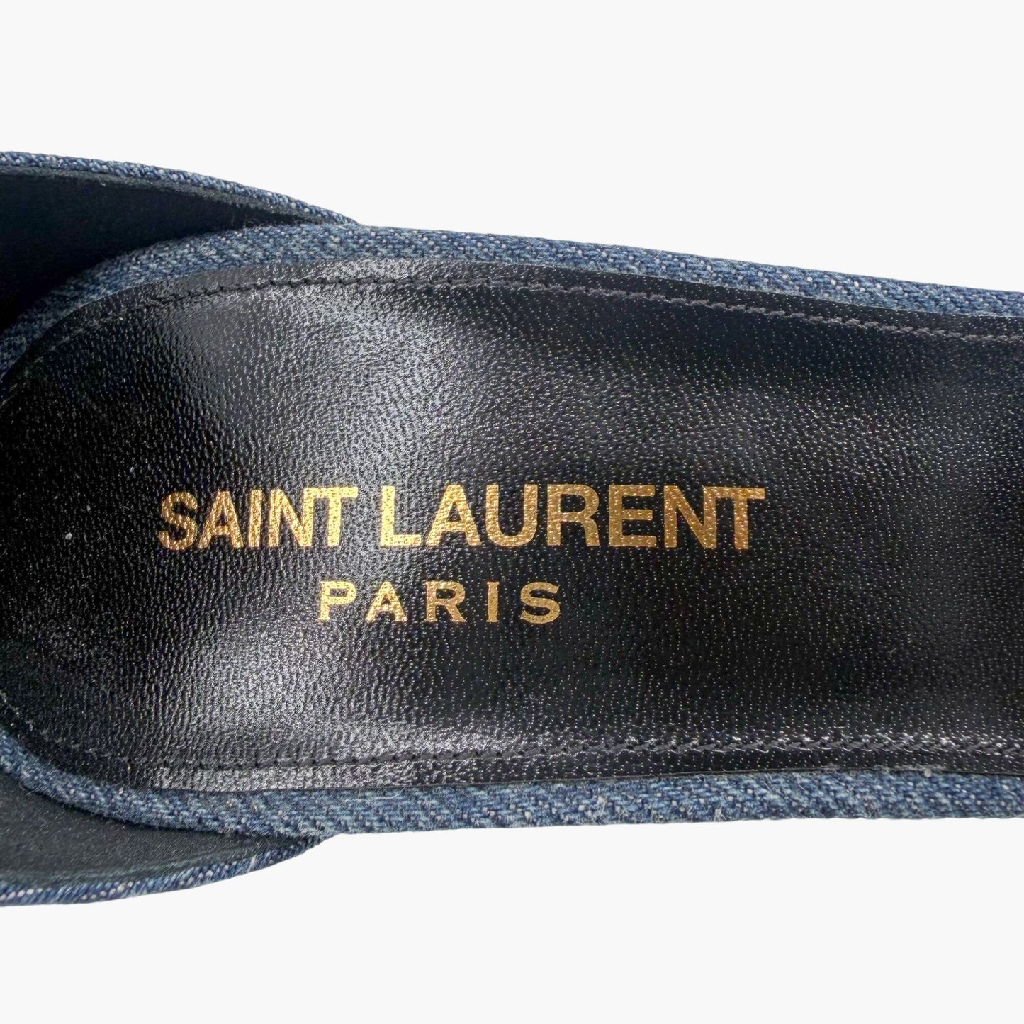 Saint Laurent Bea 105 Denim Sandals in Blue Size 39