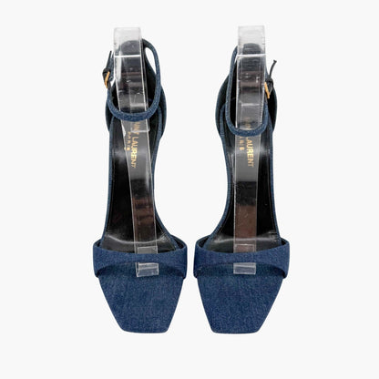 Saint Laurent Bea 105 Denim Sandals in Blue Size 39