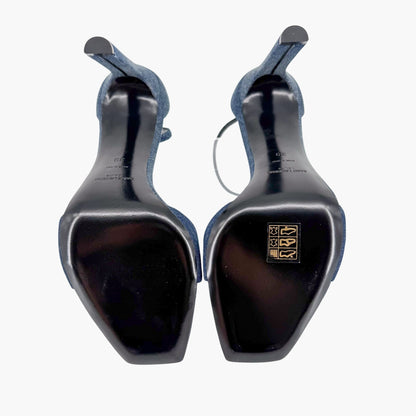 Saint Laurent Bea 105 Denim Sandals in Blue Size 39