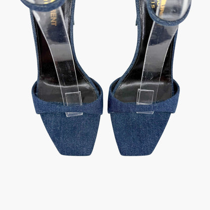 Saint Laurent Bea 105 Denim Sandals in Blue Size 39