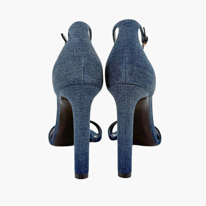 Saint Laurent Bea 105 Denim Sandals in Blue Size 39