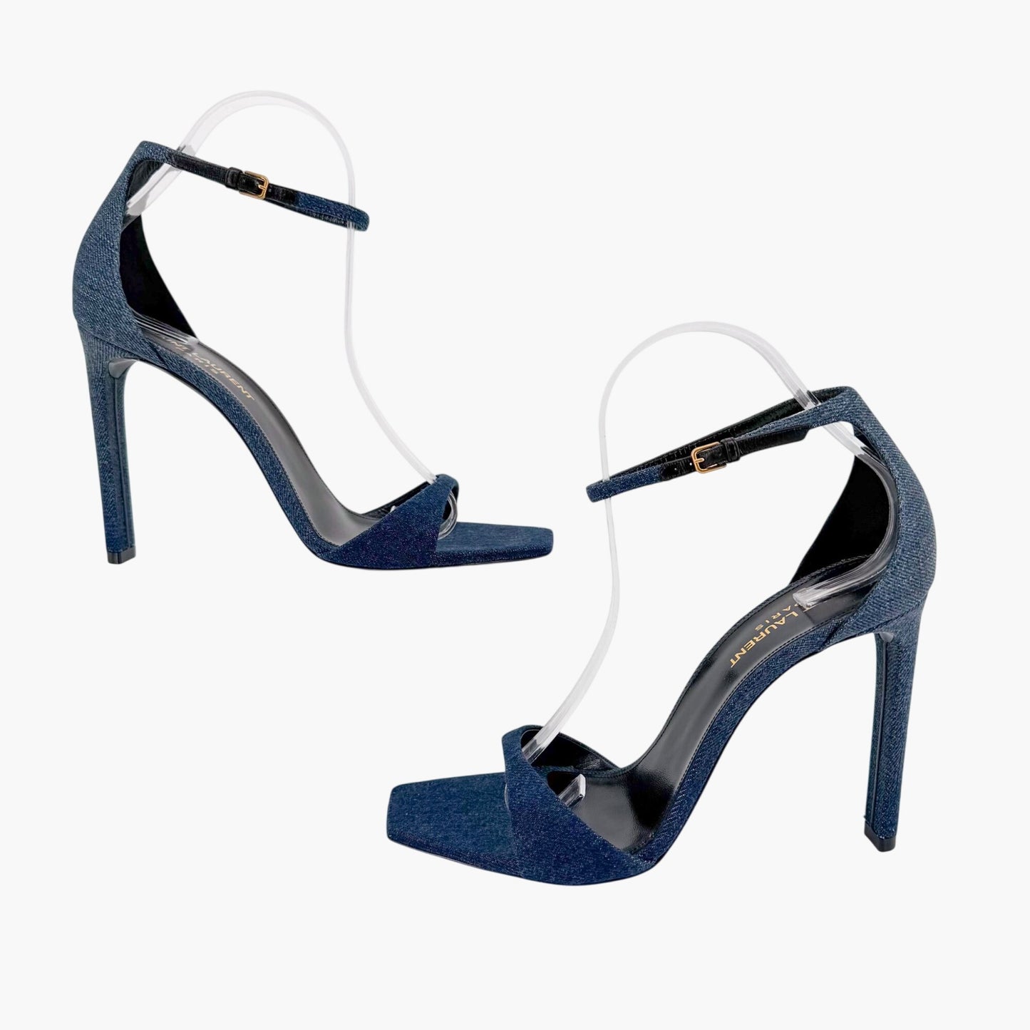Saint Laurent Bea 105 Denim Sandals in Blue Size 39