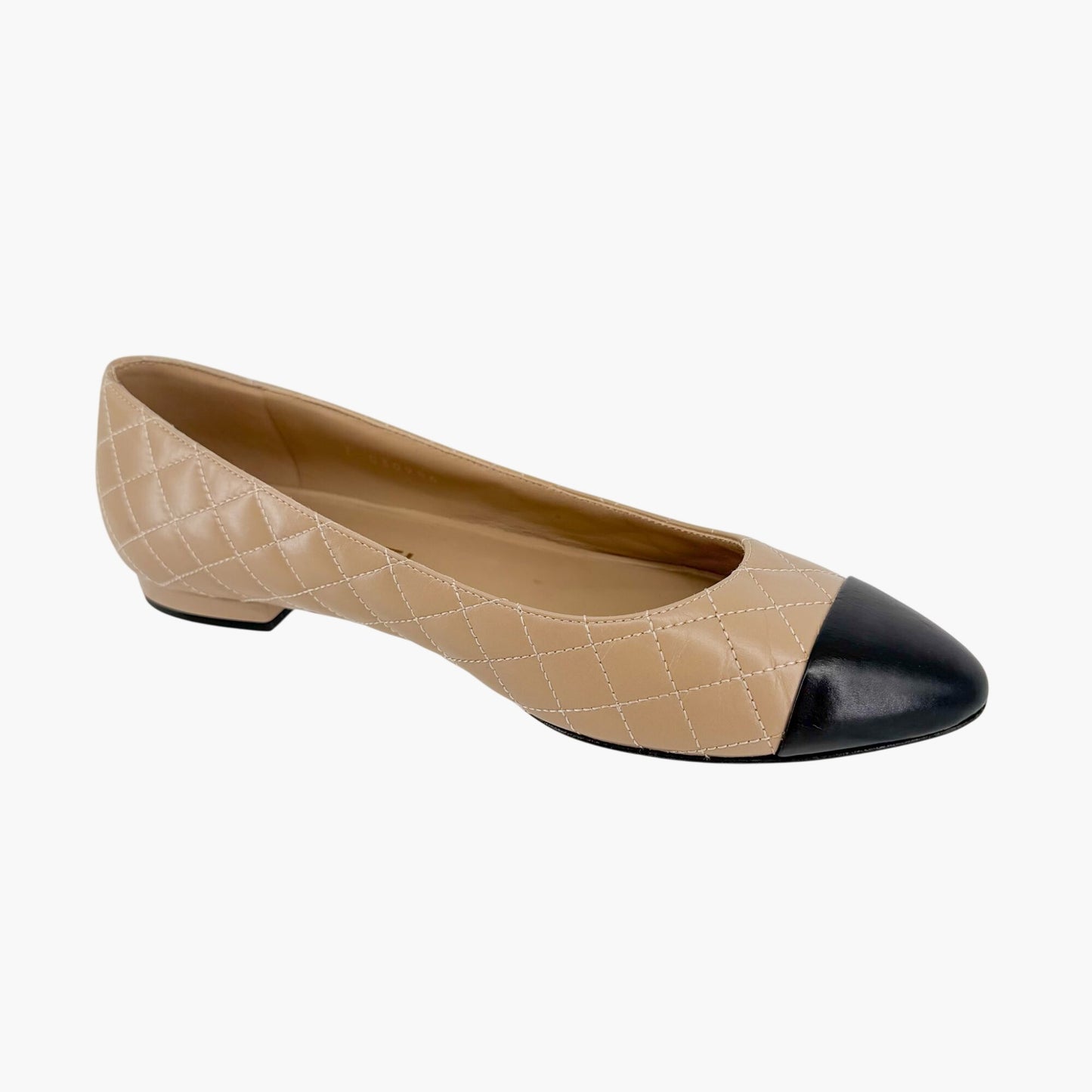 Chanel Cap Toe Quilted Ballet Flats Beige Size 38.5