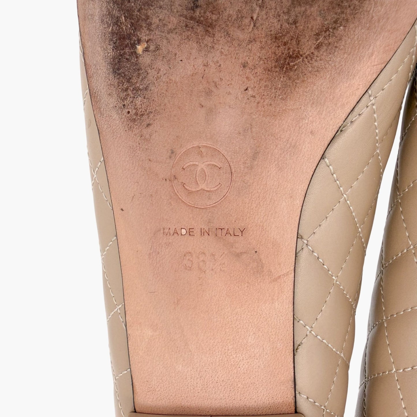 Chanel Cap Toe Quilted Ballet Flats Beige Size 38.5