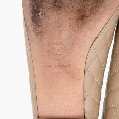 Chanel Cap Toe Quilted Ballet Flats Beige Size 38.5