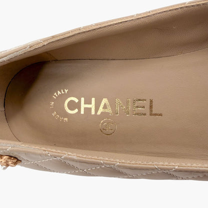 Chanel Cap Toe Quilted Ballet Flats Beige Size 38.5