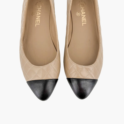 Chanel Cap Toe Quilted Ballet Flats Beige Size 38.5