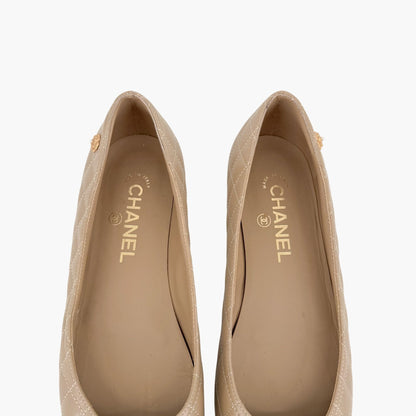 Chanel Cap Toe Quilted Ballet Flats Beige Size 38.5