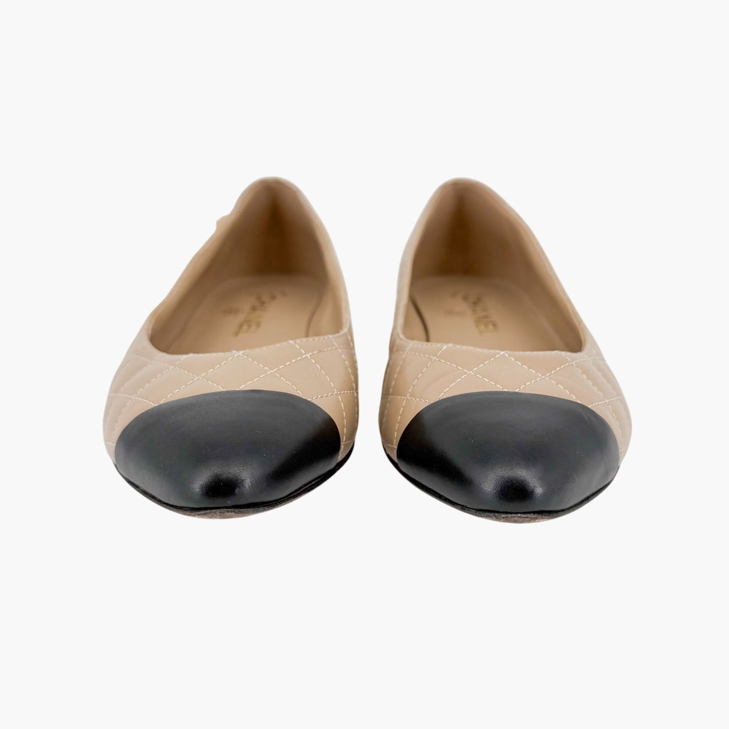 Chanel Cap Toe Quilted Ballet Flats Beige Size 38.5