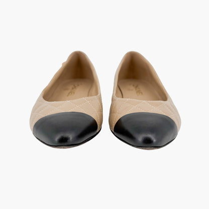 Chanel Cap Toe Quilted Ballet Flats Beige Size 38.5