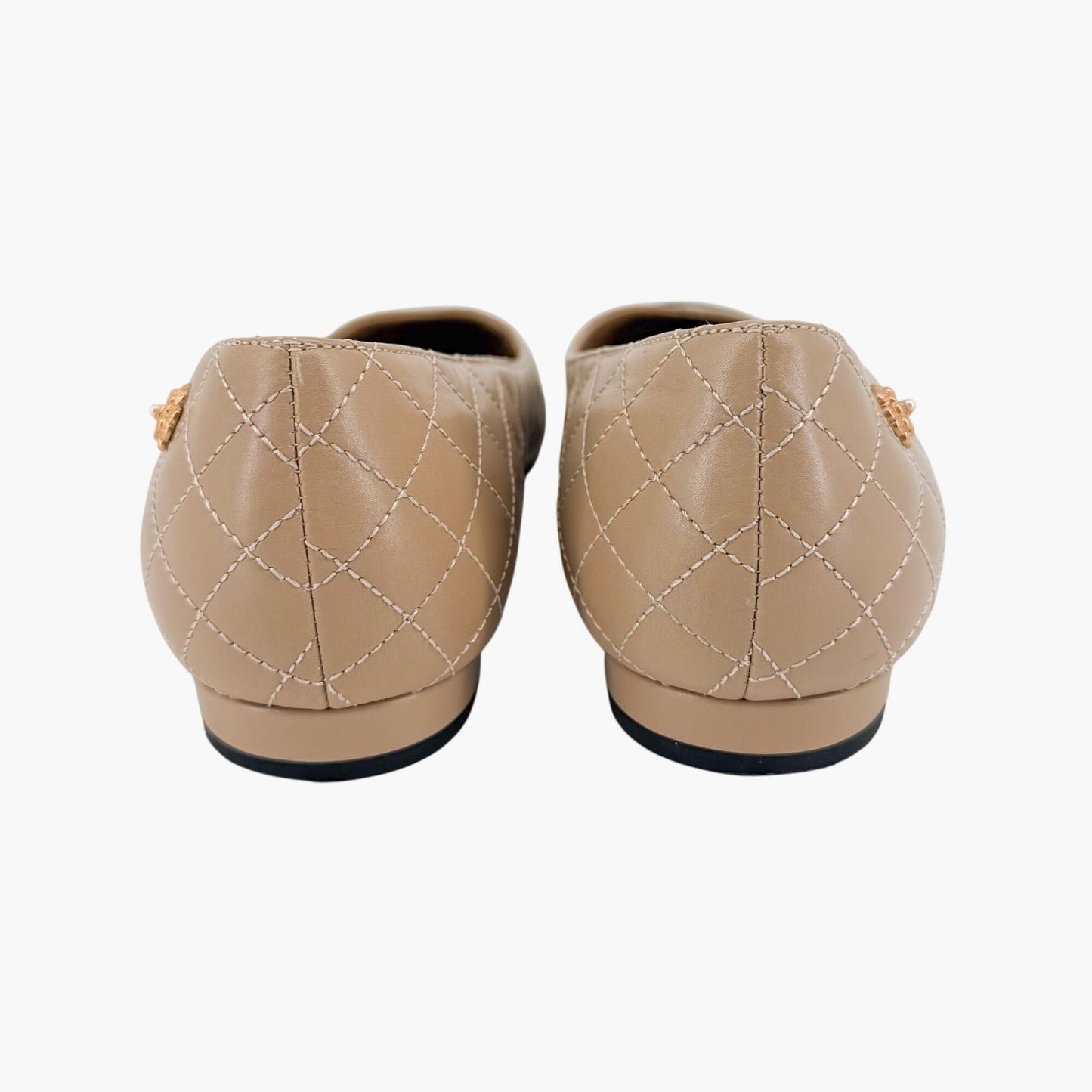 Chanel Cap Toe Quilted Ballet Flats Beige Size 38.5