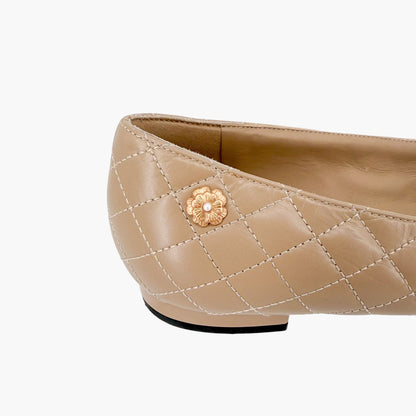 Chanel Cap Toe Quilted Ballet Flats Beige Size 38.5