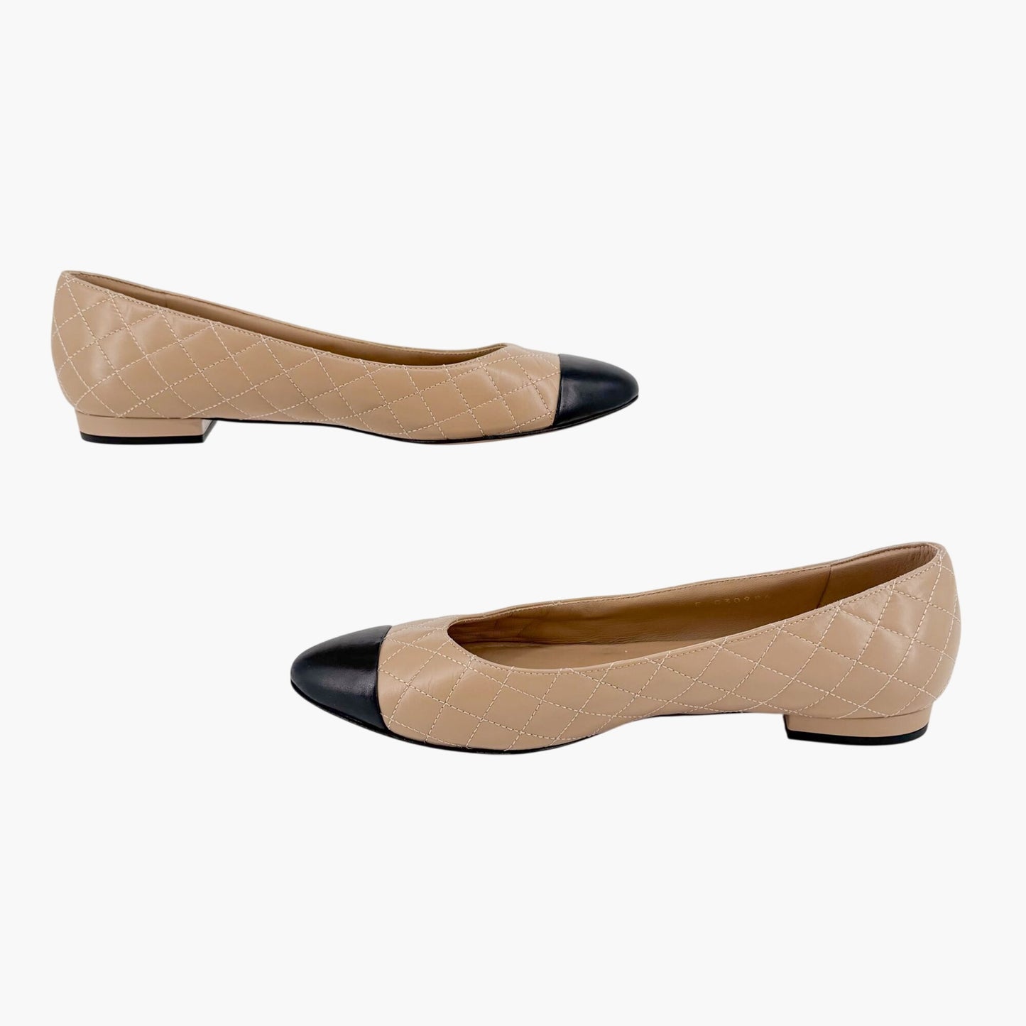 Chanel Cap Toe Quilted Ballet Flats Beige Size 38.5