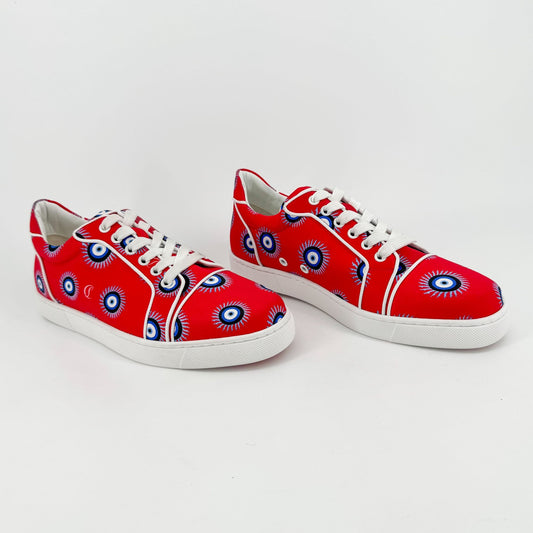 Christian Louboutin Vieira Orlato Evil Eye Sneakers in Red Satin Size 40