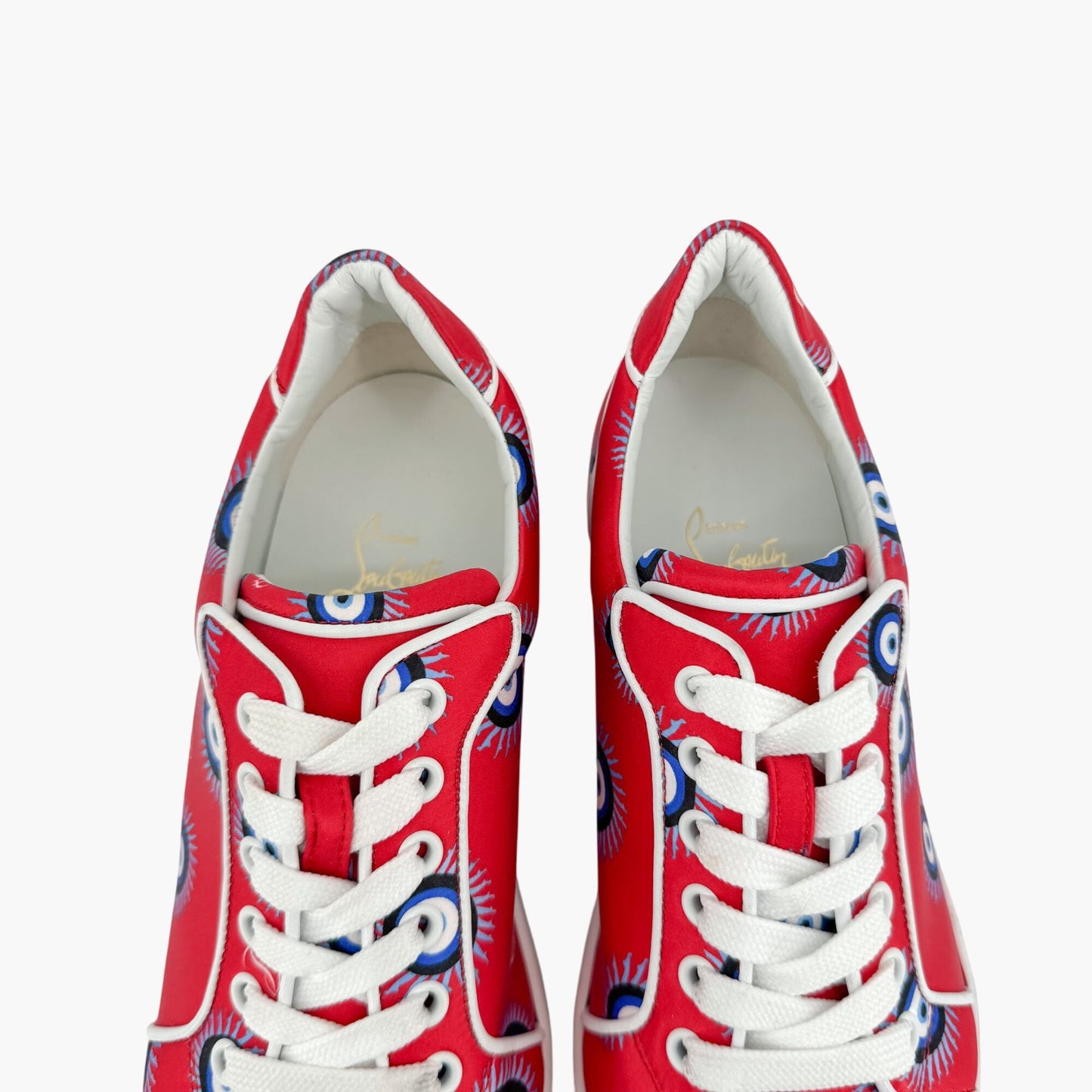 Christian Louboutin Vieira Orlato Evil Eye Sneakers in Red Satin Size 40