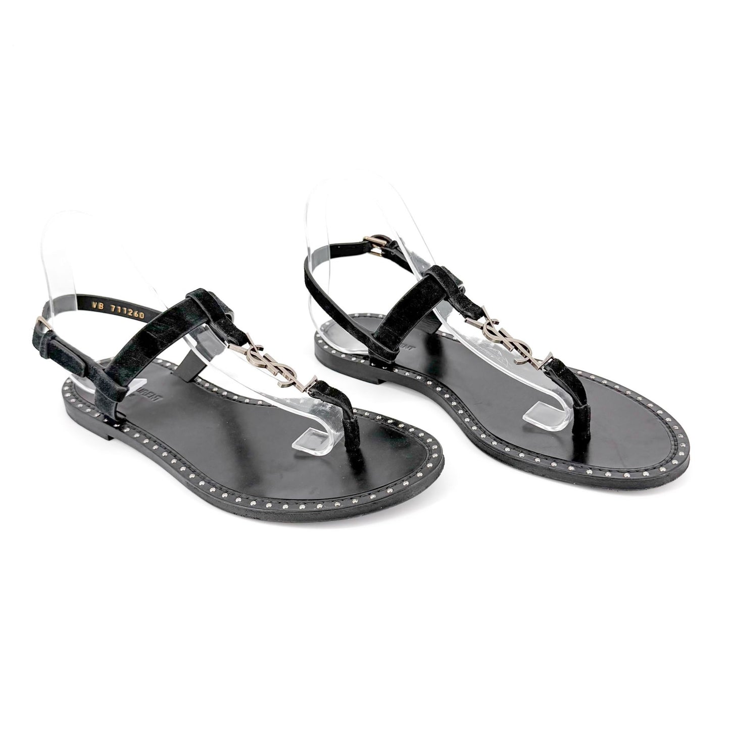 Saint Laurent Cassandra YSL Studded Sandals Black Size 39