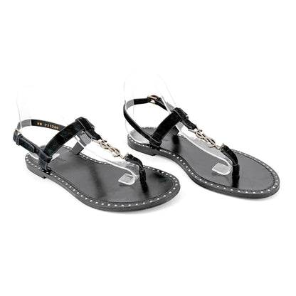 Saint Laurent Cassandra YSL Studded Sandals Black Size 39