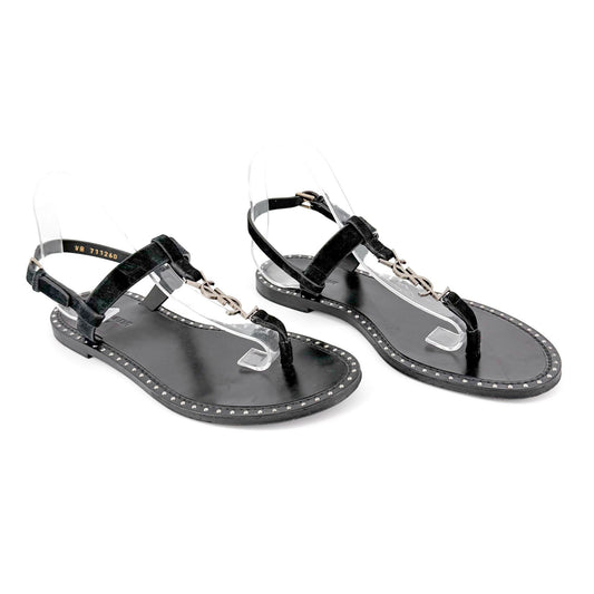 Saint Laurent Cassandra YSL Studded Sandals Black Size 39