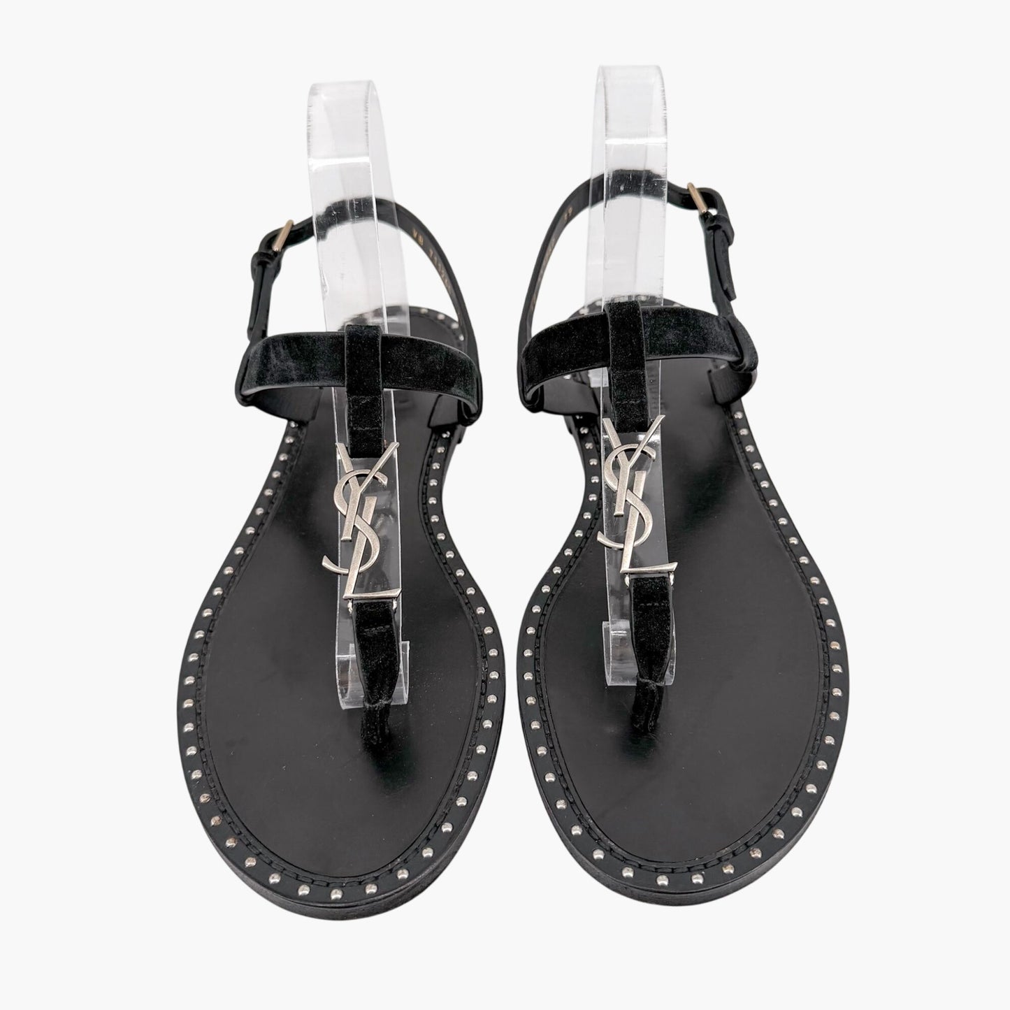 Saint Laurent Cassandra YSL Studded Sandals Black Size 39