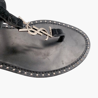 Saint Laurent Cassandra YSL Studded Sandals Black Size 39