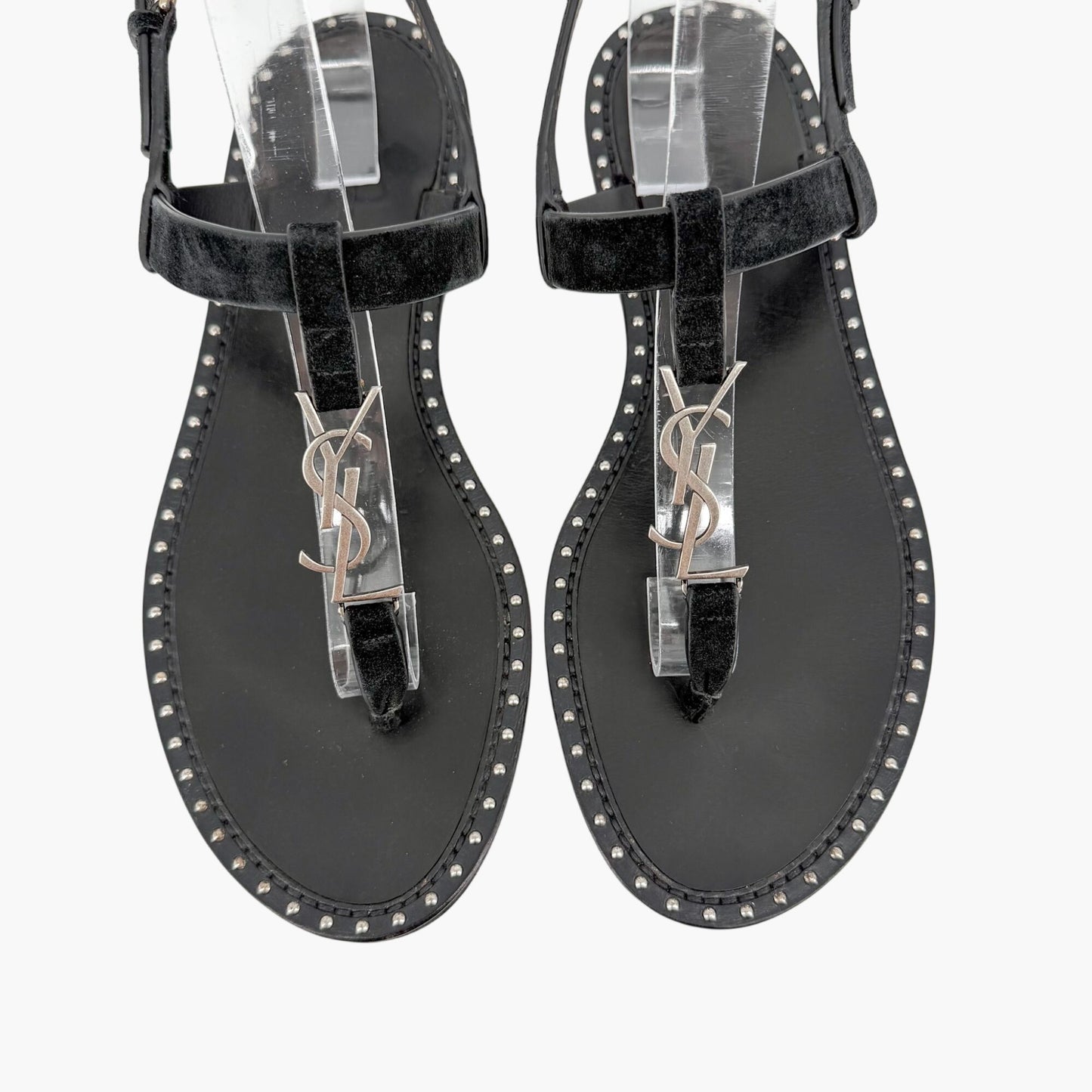 Saint Laurent Cassandra YSL Studded Sandals Black Size 39