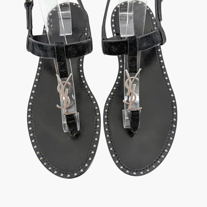 Saint Laurent Cassandra YSL Studded Sandals Black Size 39