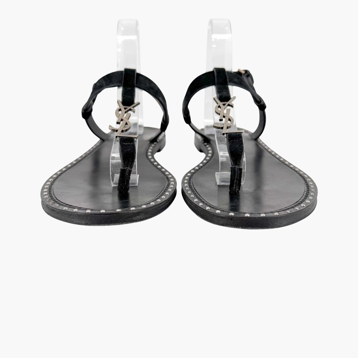Saint Laurent Cassandra YSL Studded Sandals Black Size 39
