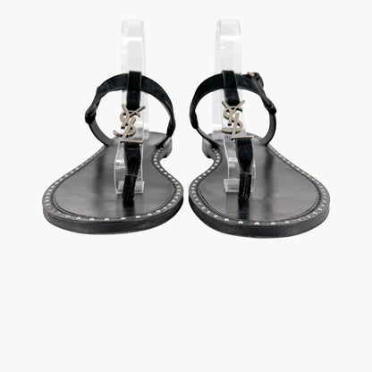 Saint Laurent Cassandra YSL Studded Sandals Black Size 39