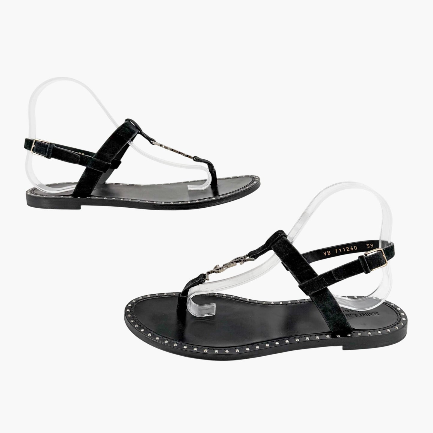 Saint Laurent Cassandra YSL Studded Sandals Black Size 39