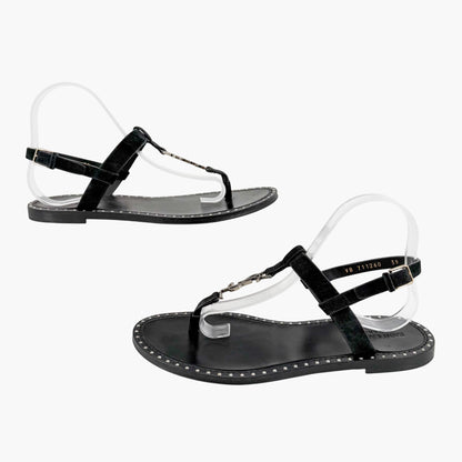 Saint Laurent Cassandra YSL Studded Sandals Black Size 39