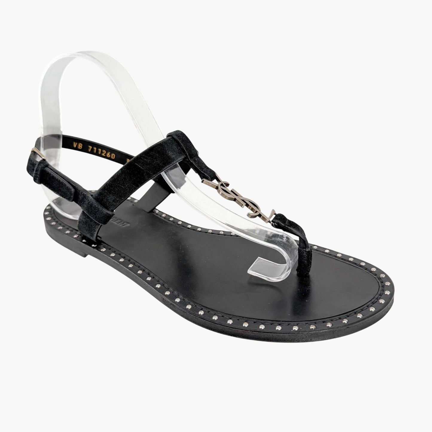 Saint Laurent Cassandra YSL Studded Sandals Black Size 39