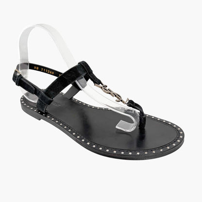 Saint Laurent Cassandra YSL Studded Sandals Black Size 39