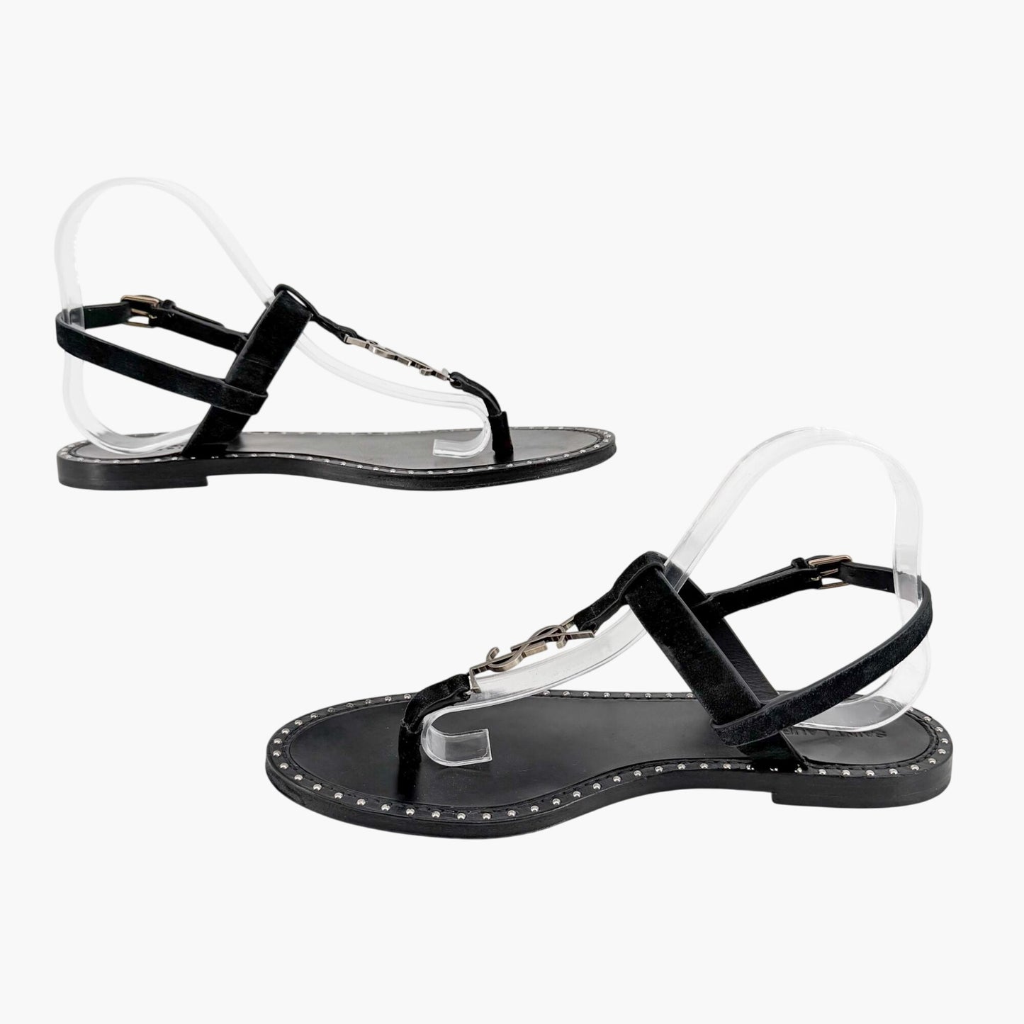 Saint Laurent Cassandra YSL Studded Sandals Black Size 39