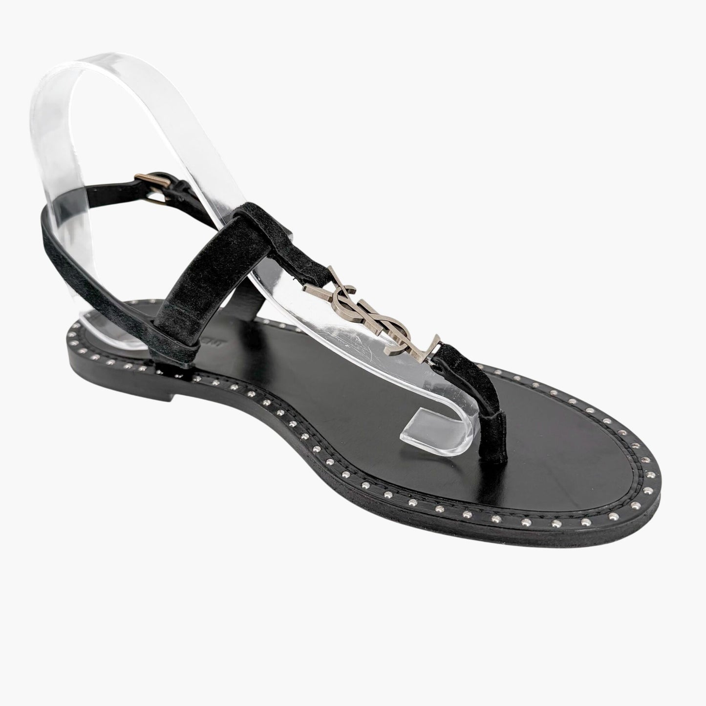 Saint Laurent Cassandra YSL Studded Sandals Black Size 39