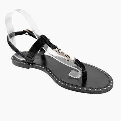 Saint Laurent Cassandra YSL Studded Sandals Black Size 39