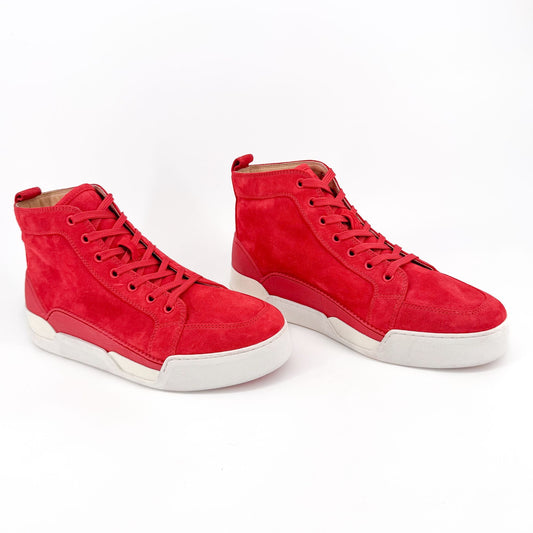 Christian Louboutin Rankick High Top Sneakers in Red Suede Size 40.5