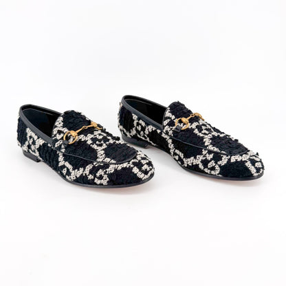 Gucci Jordaan Horsebit Loafer in Black GG Tweed Size 36.5