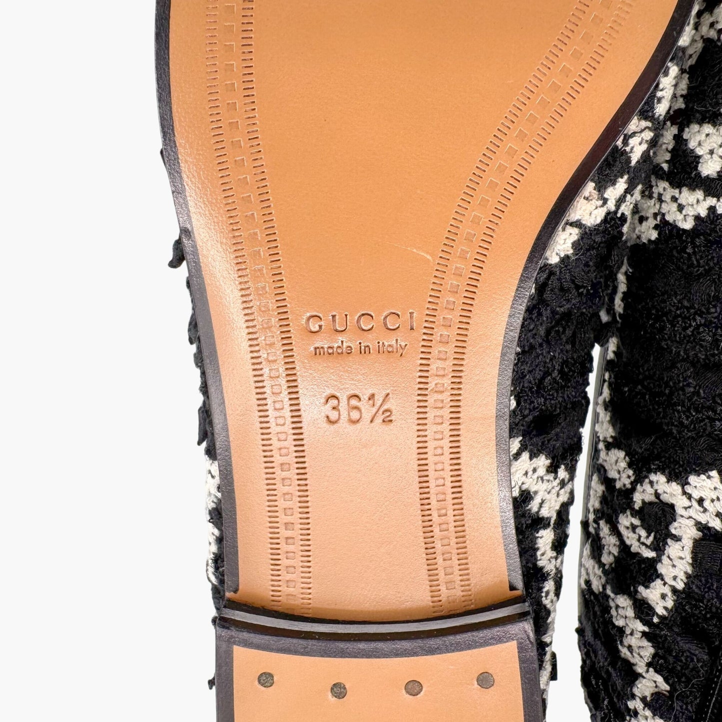Gucci Jordaan Horsebit Loafer in Black GG Tweed Size 36.5