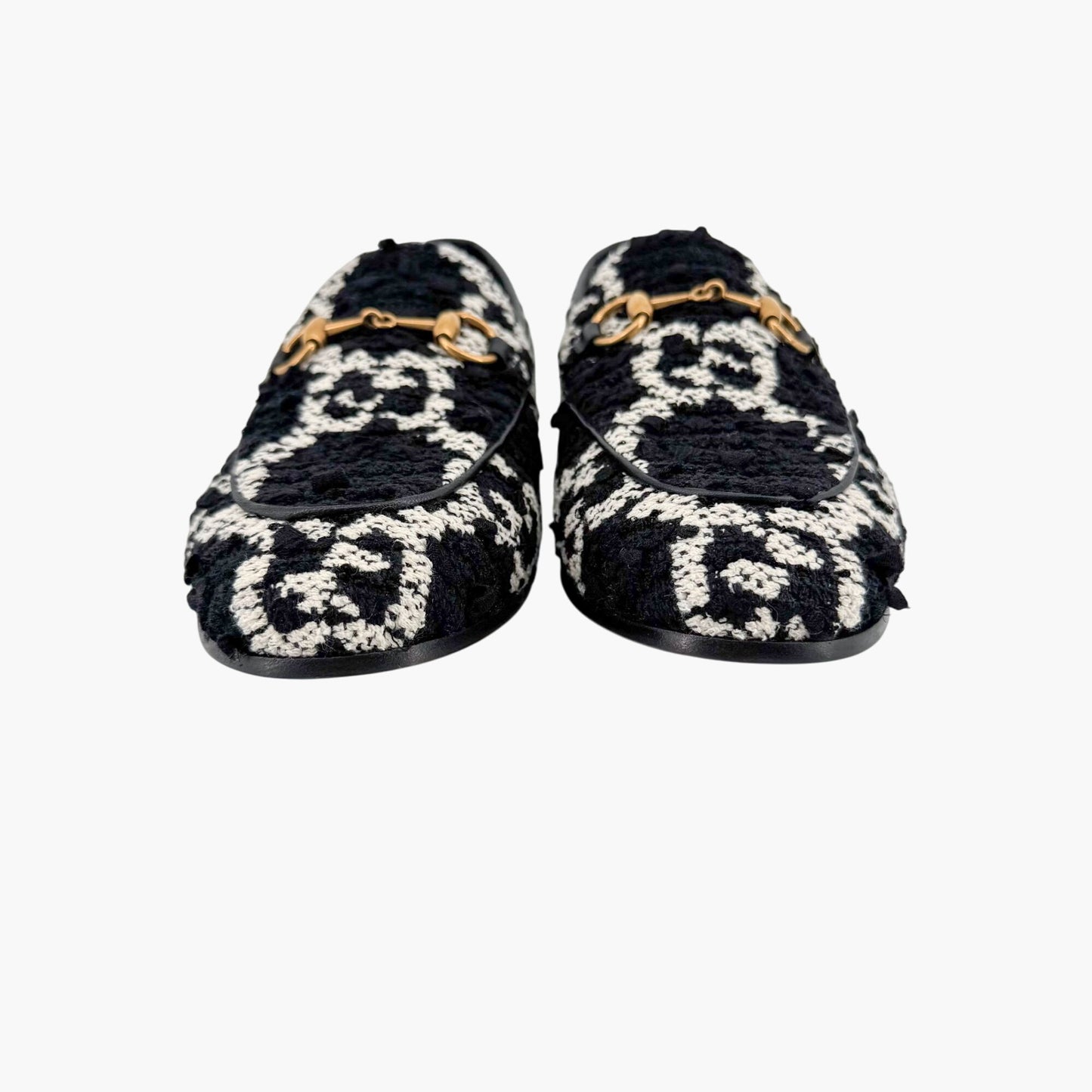 Gucci Jordaan Horsebit Loafer in Black GG Tweed Size 36.5