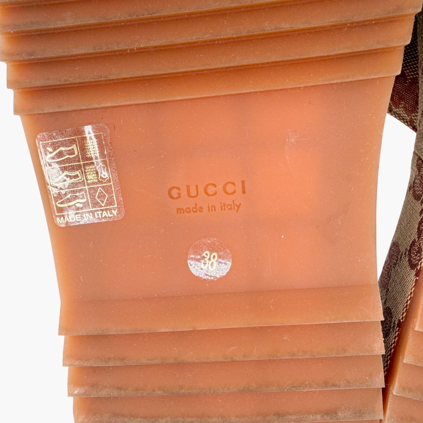 Gucci Angelina Platform Slide Sandals Beige GG Canvas Size 38