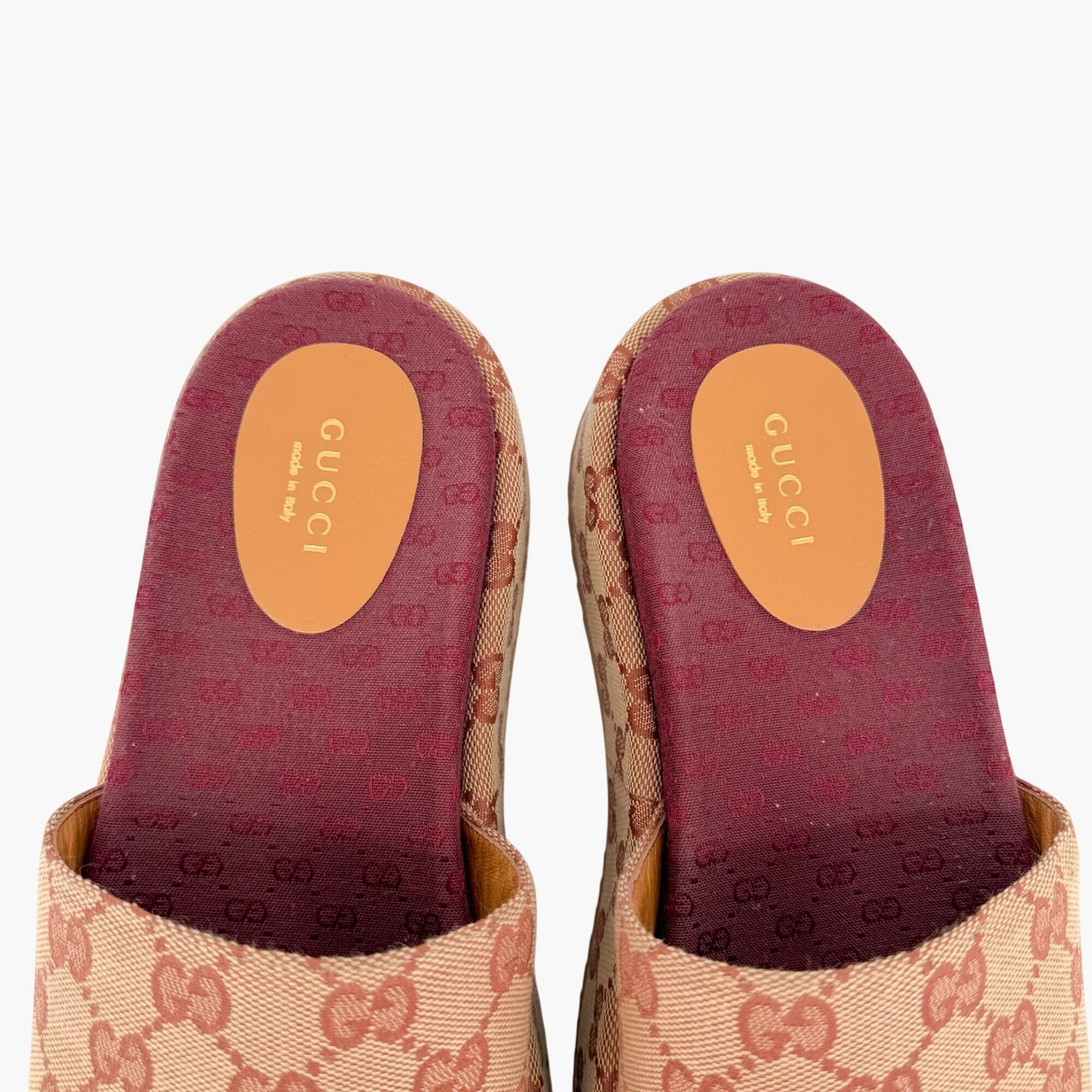 Gucci Angelina Platform Slide Sandals Beige GG Canvas Size 38