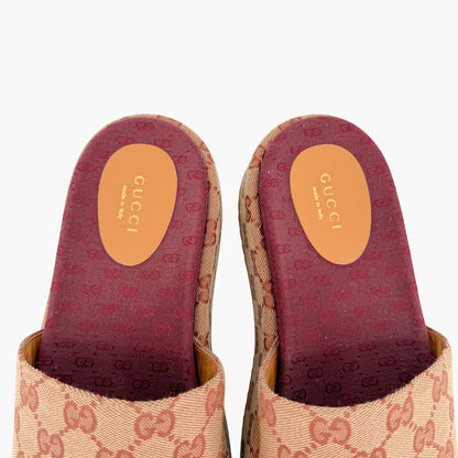 Gucci Angelina Platform Slide Sandals Beige GG Canvas Size 38