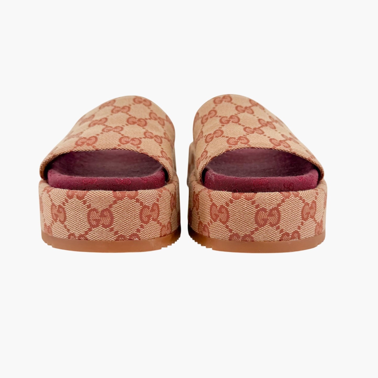 Gucci Angelina Platform Slide Sandals Beige GG Canvas Size 38