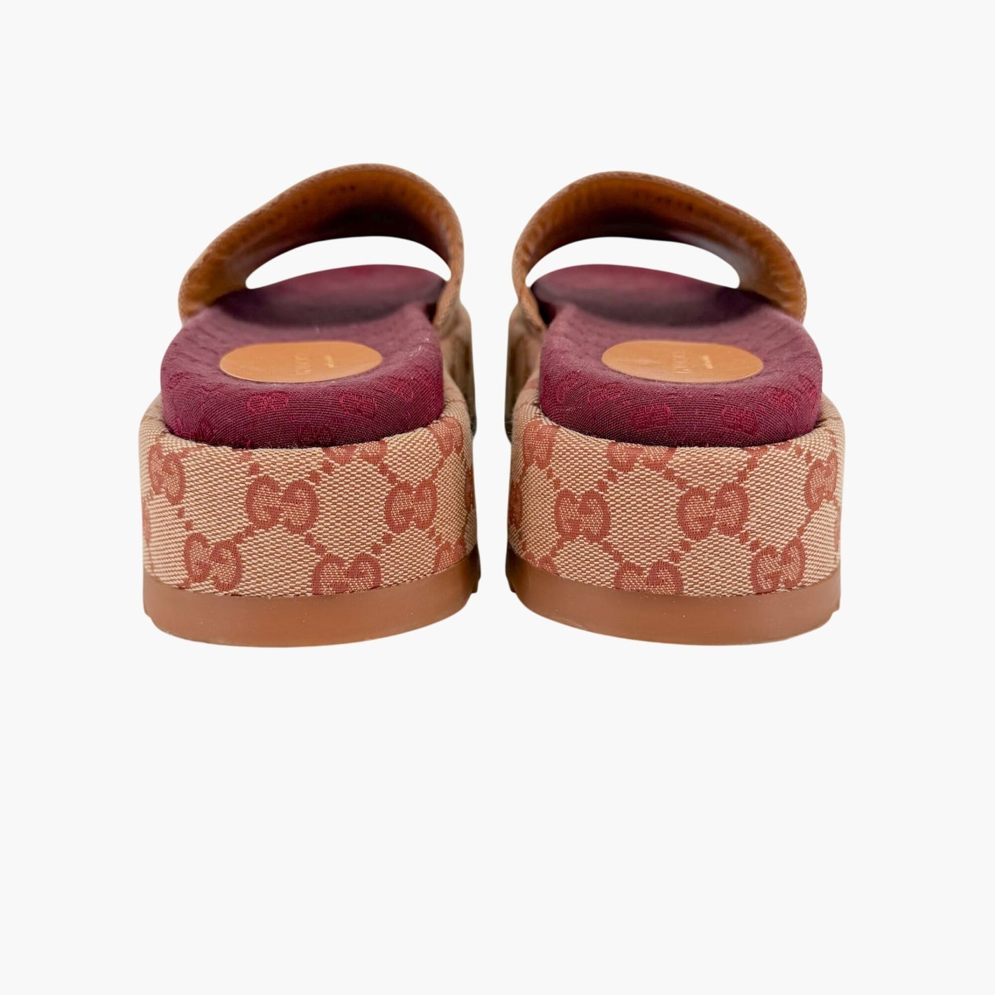 Gucci Angelina Platform Slide Sandals Beige GG Canvas Size 38